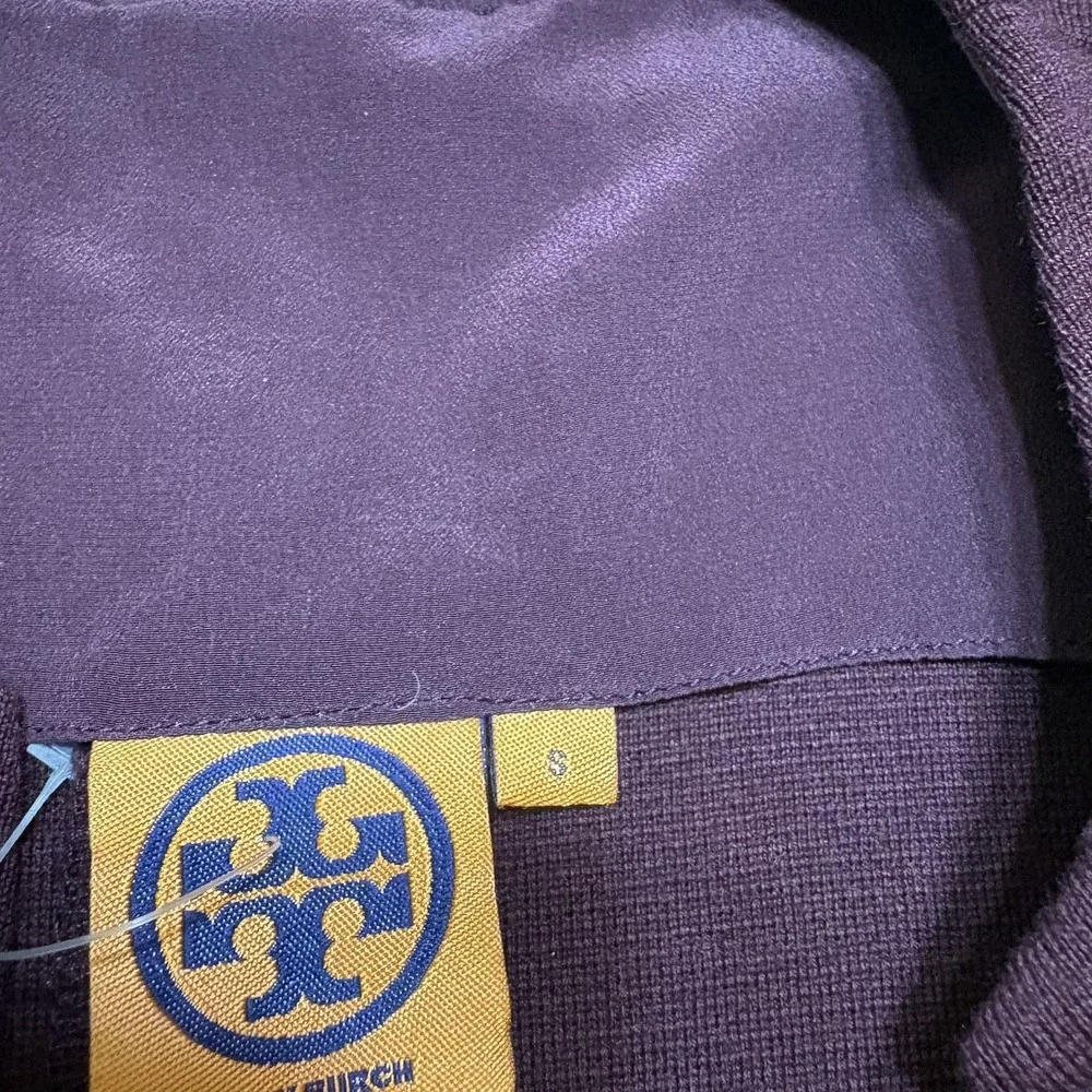 Tory Burch Dress Womens Small Plum Declan Tab Sheath Wool Blend Sleeveless Midi